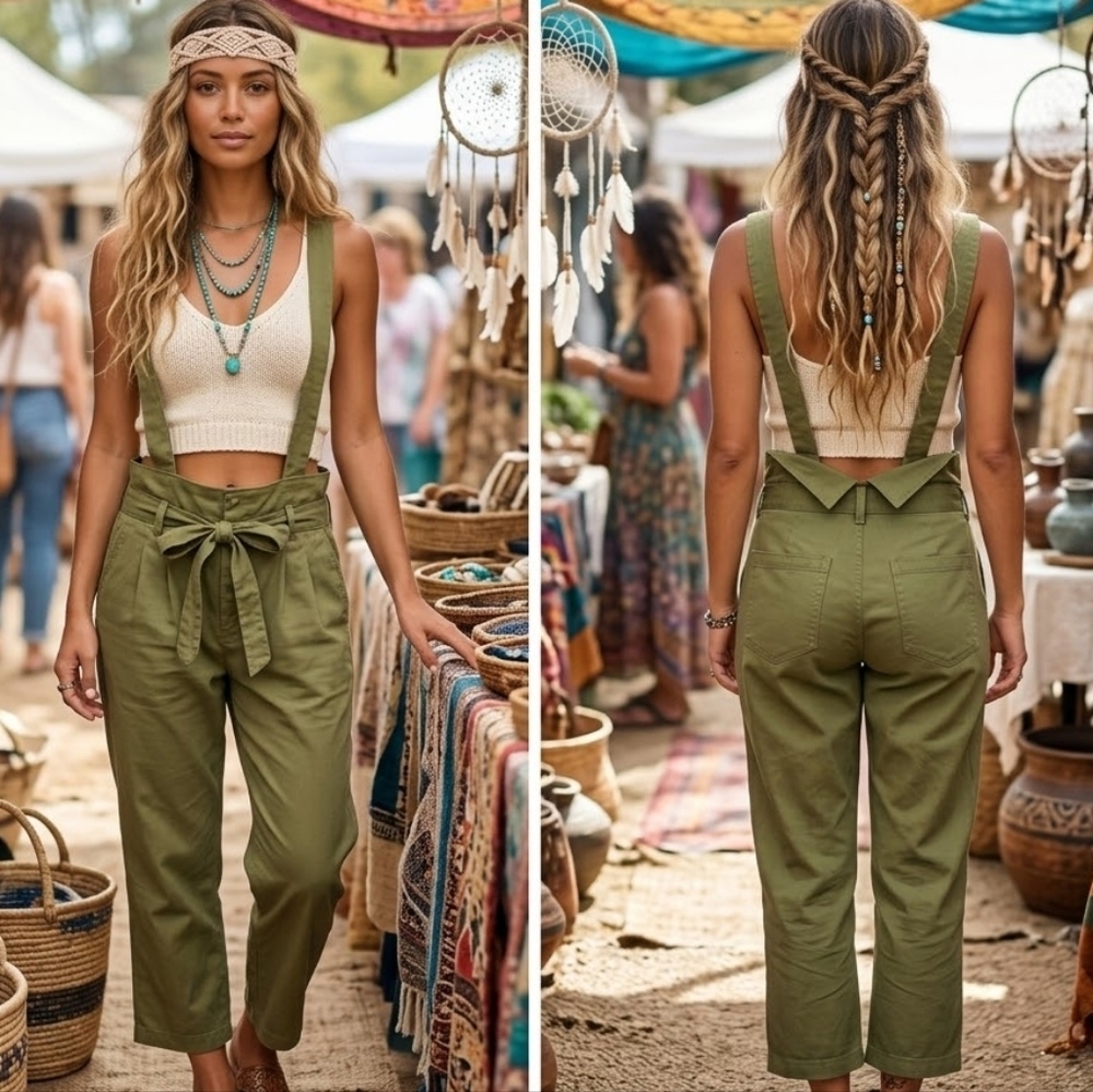 Current Air Cotton Paperbag Pants With Suspenders Size S